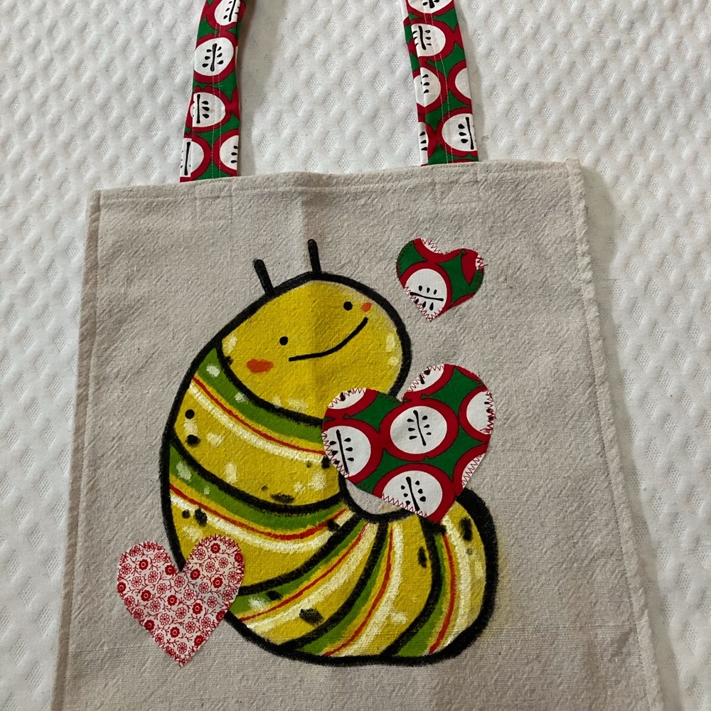 Sweet handmade canvas tote 🐛